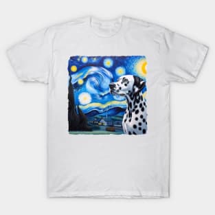 Starry Dalmatian Dog Portrait - Pet Portrait T-Shirt